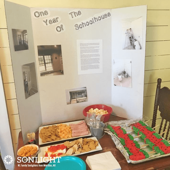 a display of schoolwork and snacks for end of the year homeschool showcase