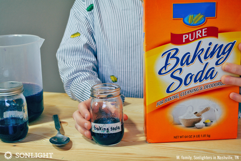 Add a spoonful of baking soda to the appropriately-labeled jar.