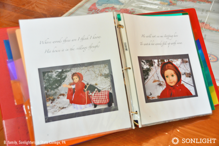 How to Create a Family Anthology of Your Child’s Creations • A story illustrated by photos of a doll in the snow