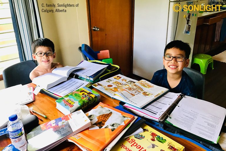 Missionary kids Evan (8) and Wesley (6) enjoy doing school together in Papua New Guinea.
the C. family, Sonlighters of Calgary, Alberta