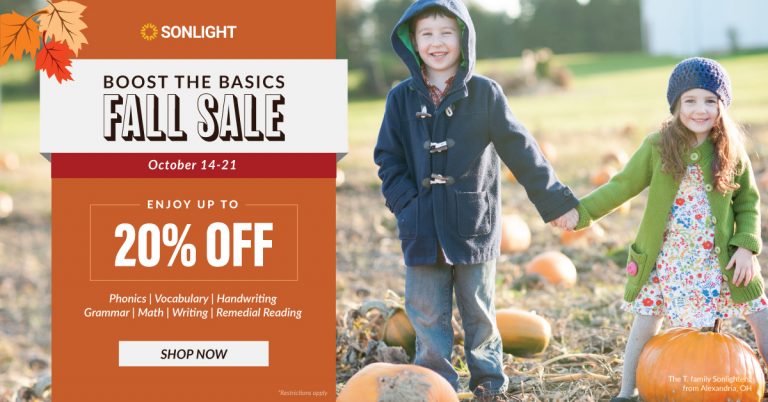 Boost the Basics Fall Sale at Sonlight | Enjoy up to 20% off on phonics, vocabulary, handwriting, grammar, math, writing, and reading